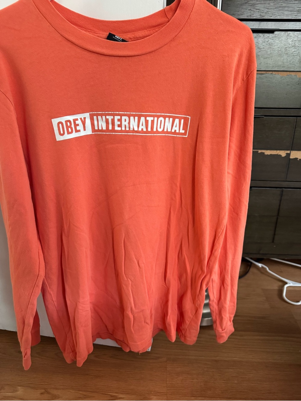 Obey Worldwide Graphic Long Sleeve Tee - Coral Orange